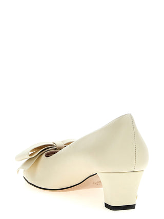 White Goatskin Mid Heel Pumps