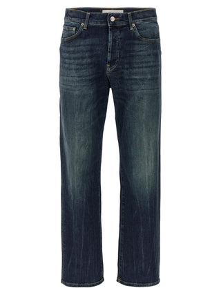Blue Cotton Straight-Leg Jeans