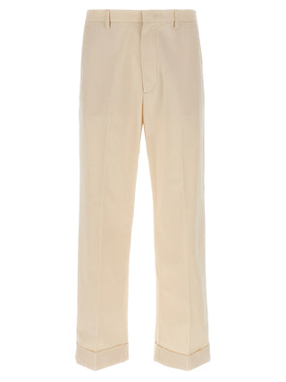 Beige Cotton Casual Pants