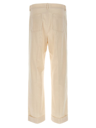Beige Cotton Casual Pants