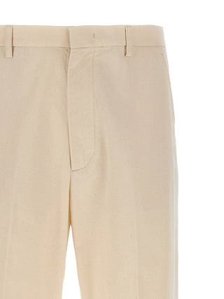 Beige Cotton Casual Pants