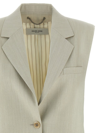 Chaleco sin mangas beige de lana virgen