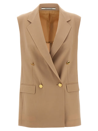 Beige Virgin Wool Sleeveless Jacket