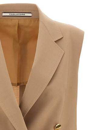 Beige Virgin Wool Sleeveless Jacket
