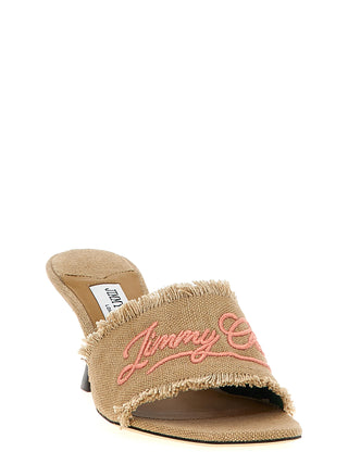 Beige Textile Platform Sandals