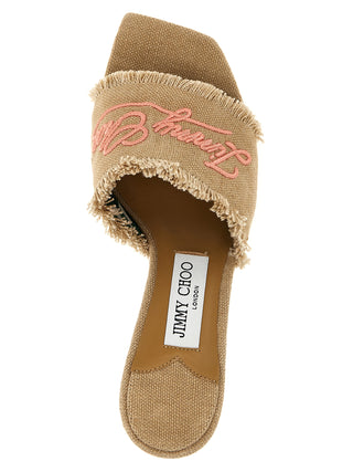 Beige Textile Platform Sandals