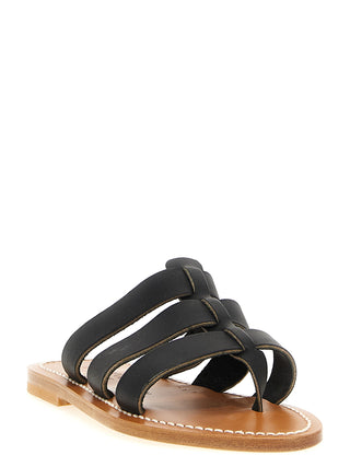 Black Cowhide Slides