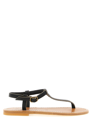 Sandalias planas negras de piel de vaca