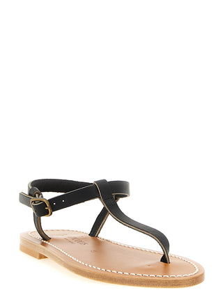 Sandalias planas negras de piel de vaca