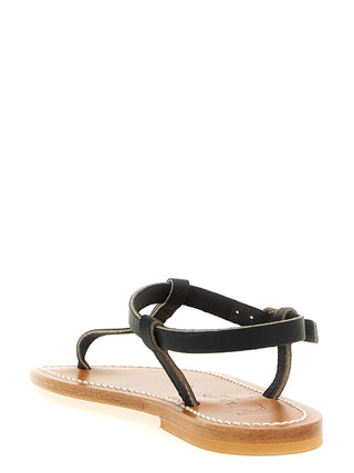Sandalias planas negras de piel de vaca