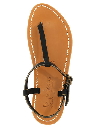 Sandalias planas negras de piel de vaca