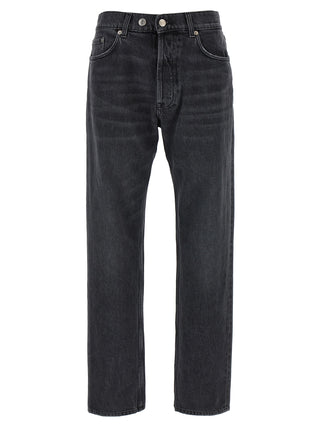 Gray Cotton Straight-Leg Jeans