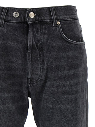 Gray Cotton Straight-Leg Jeans