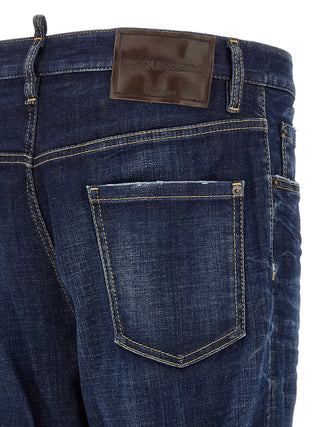 Blue Cotton Straight-Leg Jeans