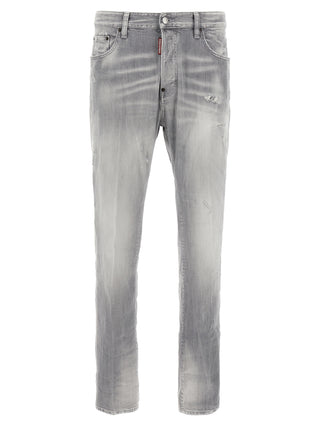 Jeans de algodón gris de pierna recta  