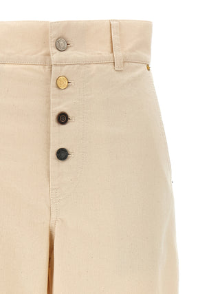 Beige Cotton Casual Pants