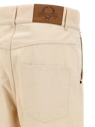 Beige Cotton Casual Pants