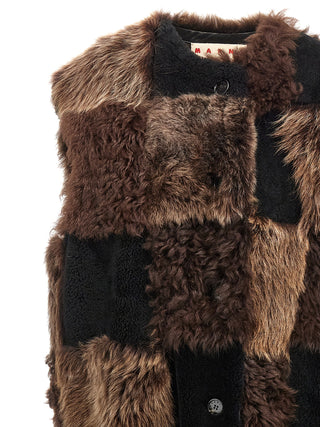 Brown Lamb Fur Sleeveless Jacket