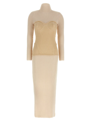 Beige Merino Wool Long Dress