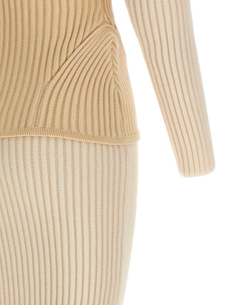 Beige Merino Wool Long Dress