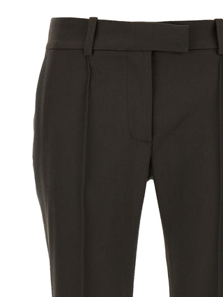Brown Virgin Wool Flared Pants
