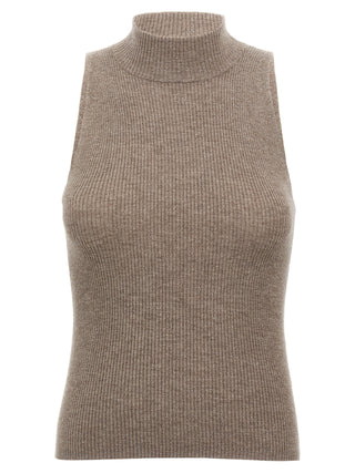 Brown Cashmere Sleeveles Sweater