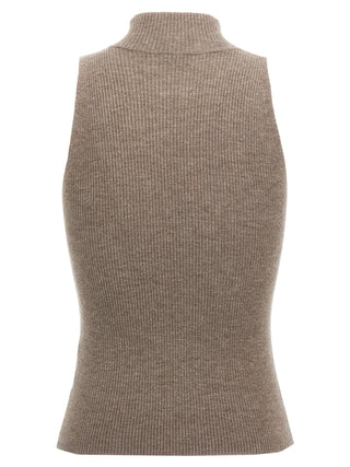 Brown Cashmere Sleeveles Sweater