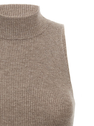 Brown Cashmere Sleeveles Sweater