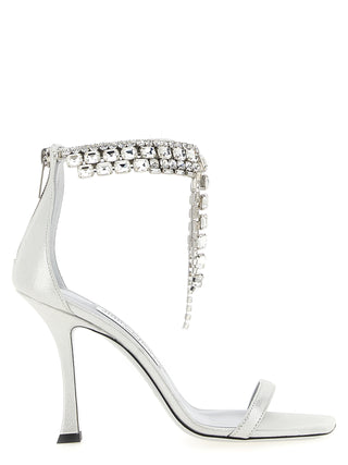 Silver Leather Stiletto Heel Sandals