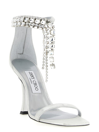 Silver Leather Stiletto Heel Sandals