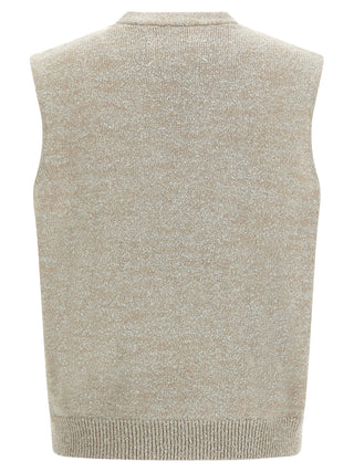 Beige Cotton Sleeveles Sweater