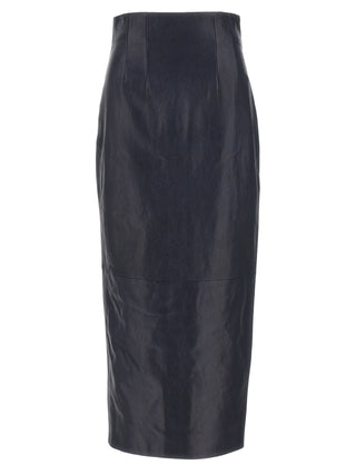 Blue Lamb Leather Midi Skirt