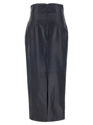Blue Lamb Leather Midi Skirt