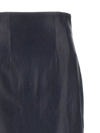 Blue Lamb Leather Midi Skirt
