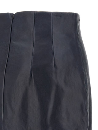 Blue Lamb Leather Midi Skirt