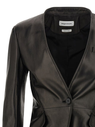 Blazer de piel de cordero negra