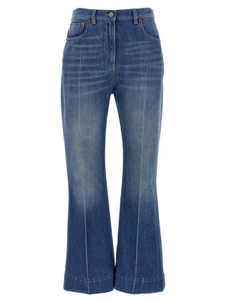 Blue Cotton Flared Jeans