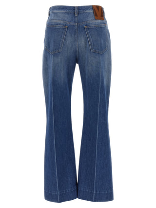 Blue Cotton Flared Jeans