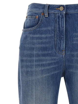Blue Cotton Flared Jeans