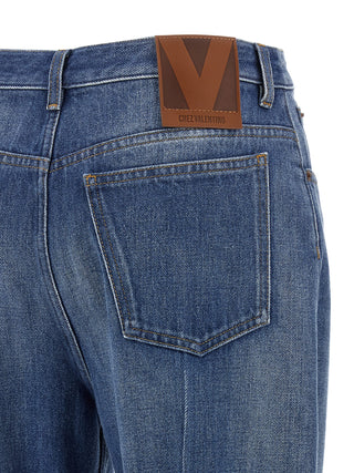 Blue Cotton Flared Jeans