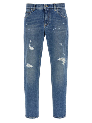 Blue Cotton Straight-Leg Jeans