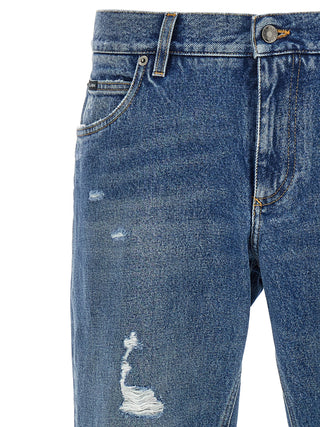 Blue Cotton Straight-Leg Jeans
