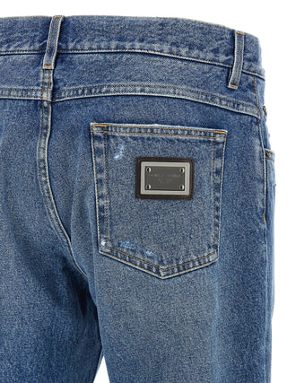 Blue Cotton Straight-Leg Jeans