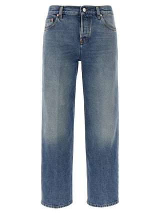 Blue Cotton Straight-Leg Jeans