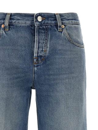 Blue Cotton Straight-Leg Jeans