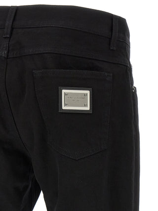 Black Cotton Straight-Leg Jeans