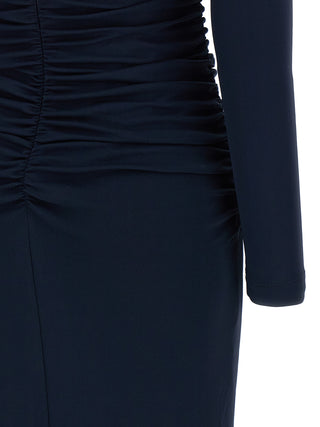 Vestido midi azul con marabú