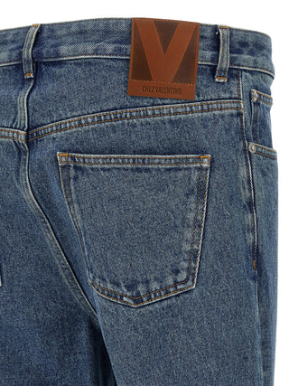 Jeans de pierna recta de algodón azul