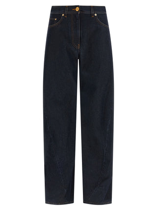 Blue Cotton High-Waisted Jean