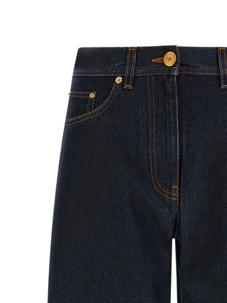 Blue Cotton High-Waisted Jean